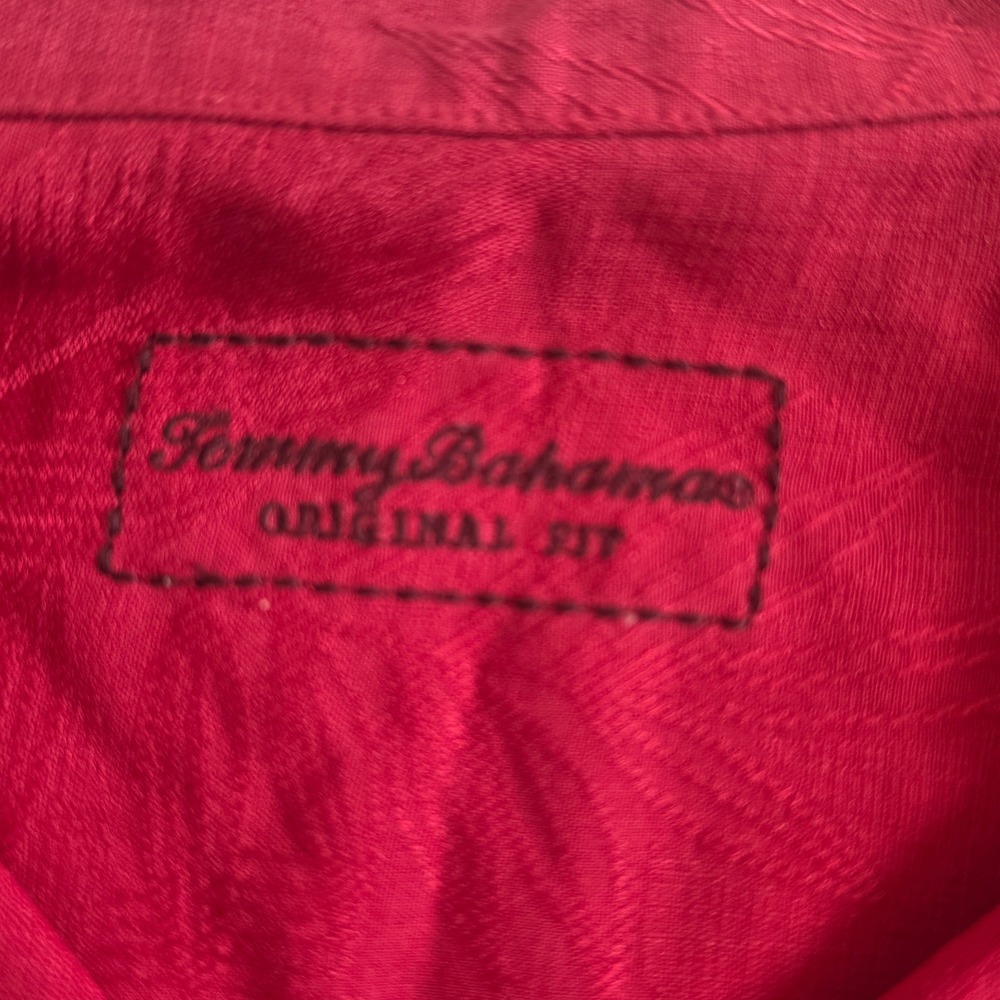 Tommy Bahama Mens Red Jacquard Tropical Leaf 100% Silk Camp Shirt Original Fit - Picture 8 of 12